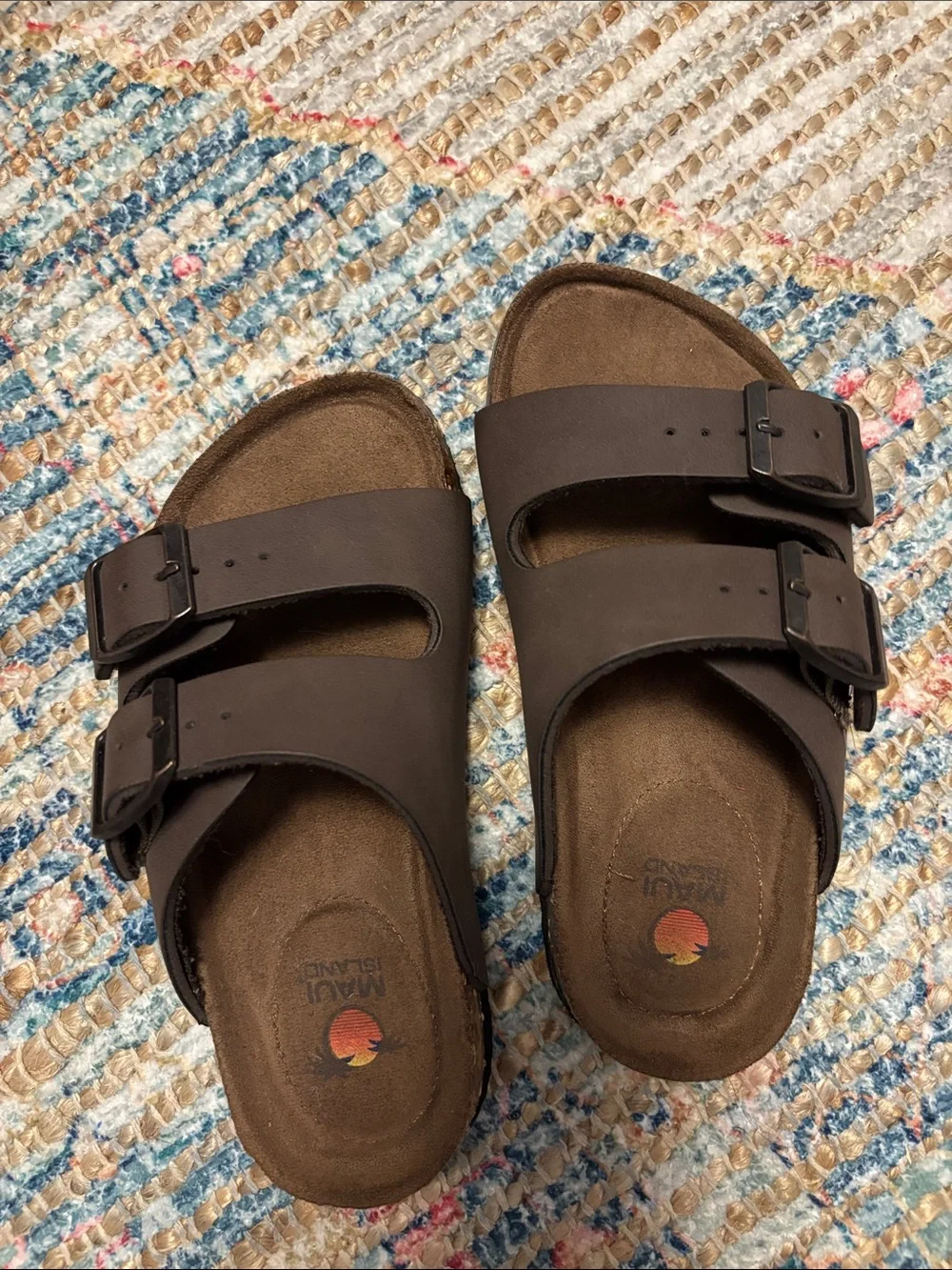 Boys Double Buckle Brown Slide Sandals